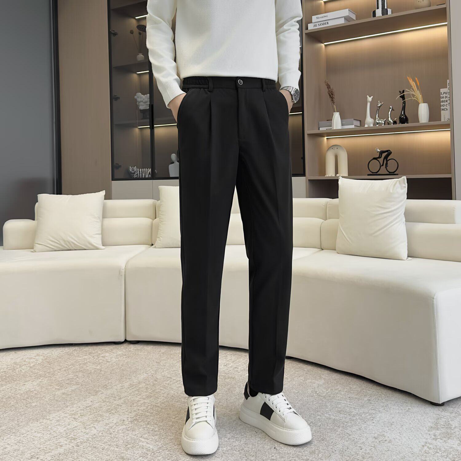 秋冬季西裤男修身加厚商务正装休闲裤潮免烫毛呢料西装裤子男直筒