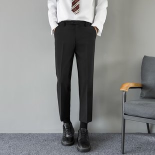 直筒黑色百搭垂感商务休闲裤 商务风九分西裤 男修身