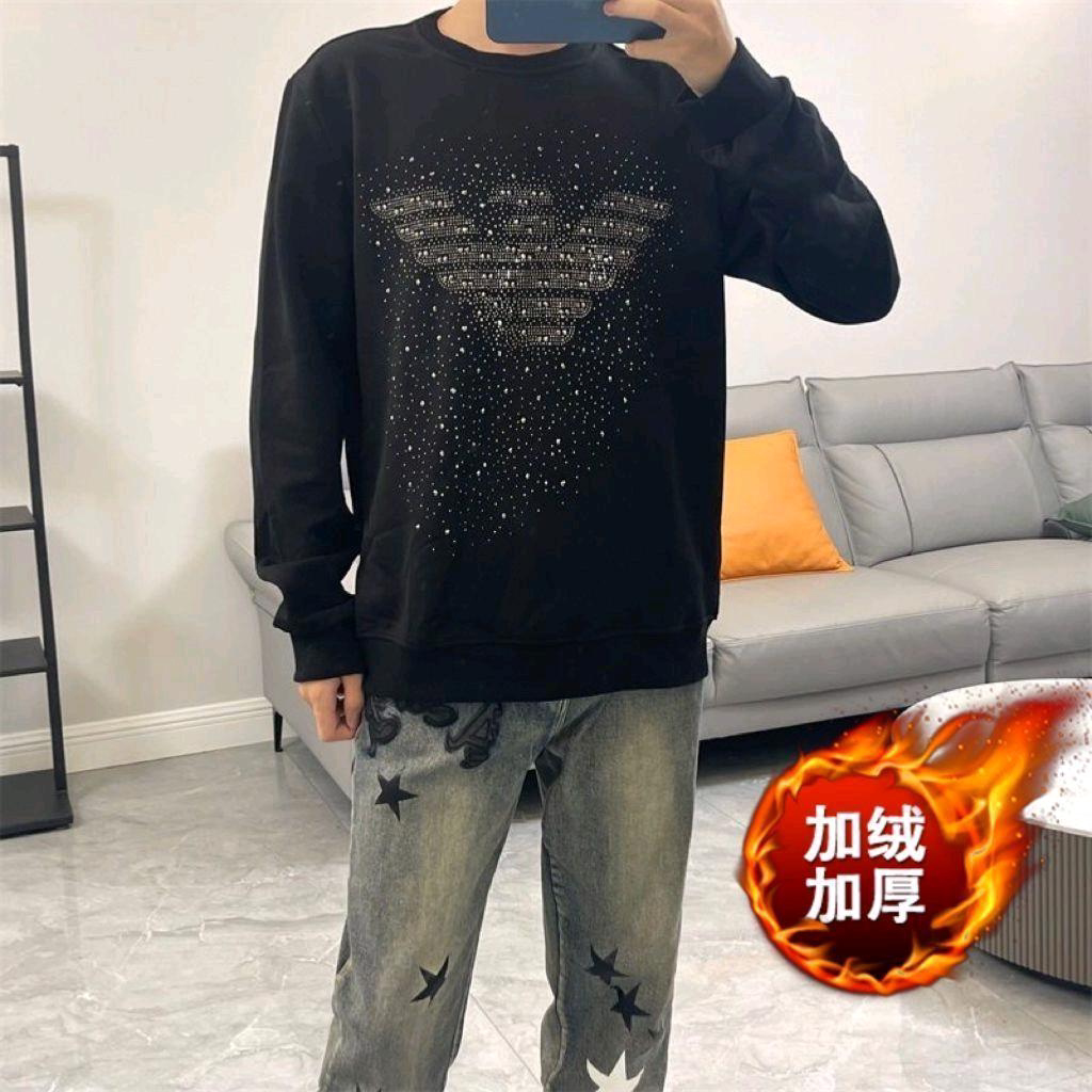 精神小伙潮牌烫钻卫衣男女情侣上衣服秋冬加绒打底衫时尚大码长袖