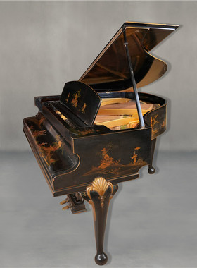 梵尼斯欧洲西洋古董英国查伦Challen东方风格漆画小型三角钢琴