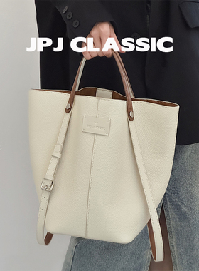 jpjclassic头层荔枝纹牛皮菜篮子水桶包单肩手提包腋下通勤包