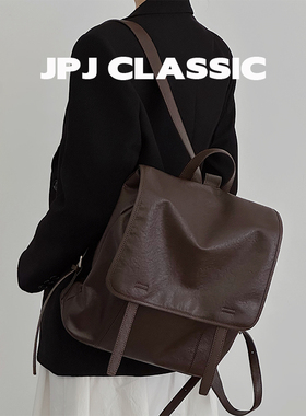 jpjclassic头层植鞣牛皮双肩背包女大容量旅游背包通勤软包城市风