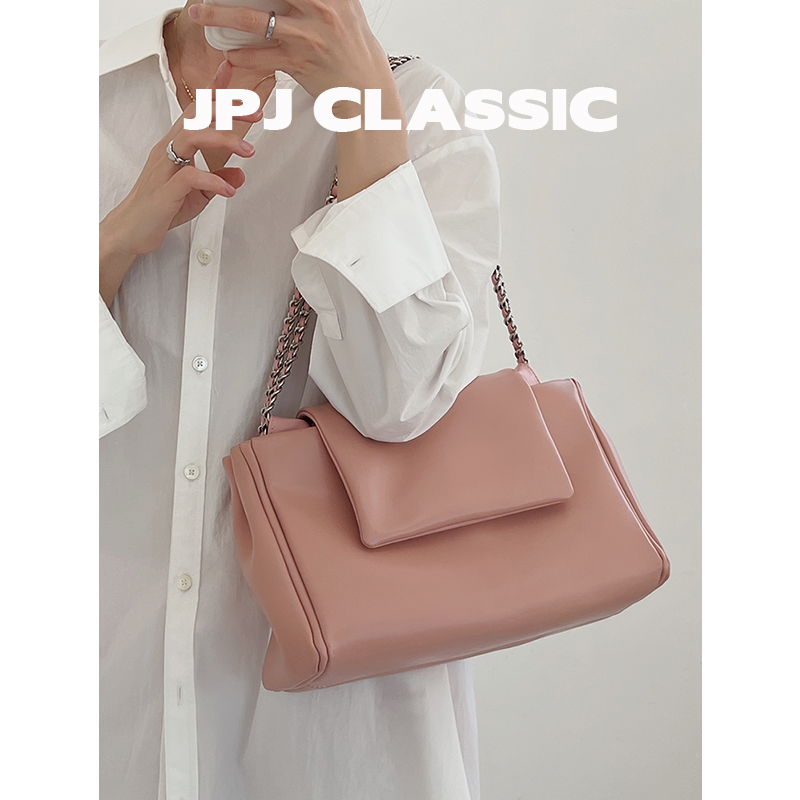 jpjclassic牛皮流浪包女单肩斜跨枕头包简约通勤腋下包链条邮差包
