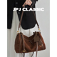 jpjclassic磨砂牛皮波士顿枕头包女大容量单肩斜挎通勤包保龄球包