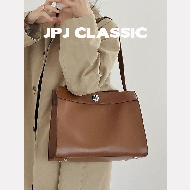jpj牛皮邮差包通勤包复古托特包