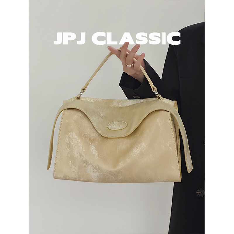 jpjclassic新品牛皮波士顿包女单肩斜挎枕头包复古风手提通勤包