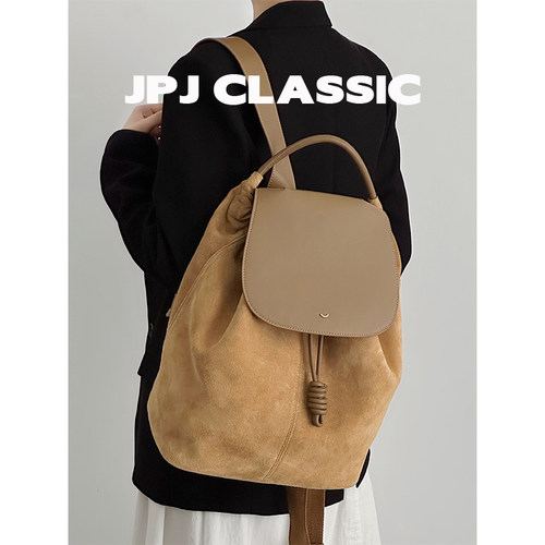 jpjclassic磨砂牛皮双肩背包女大容量通勤女包城市风旅游背包