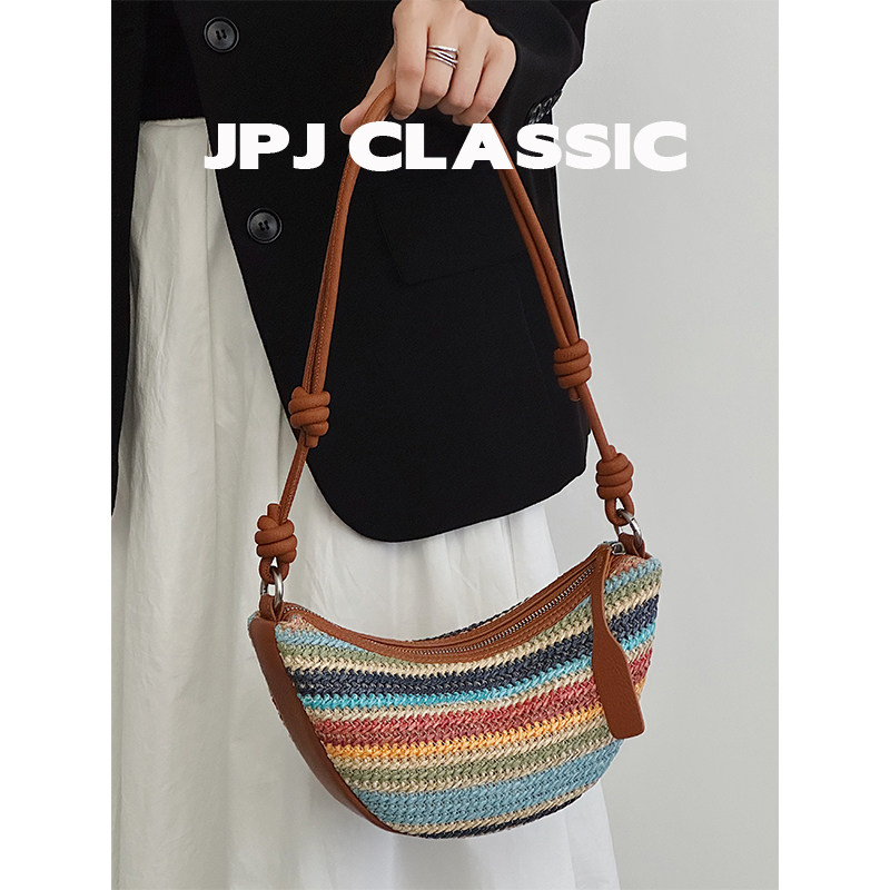 jpjclassic夏日轻便牛角包女迷你单肩斜挎可颂包可爱通勤包饺子包