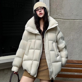 90白鸭绒连帽中长款羽绒服女加厚蓬松面包服泡芙一手长外套袄子