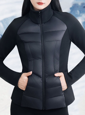 90白鹅绒女羽绒服2025冬季新款加绒韩版保暖户外短瑜伽紧身外套