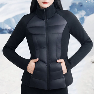90白鹅绒女羽绒服2025冬季新款加绒韩版保暖户外短瑜伽紧身外套