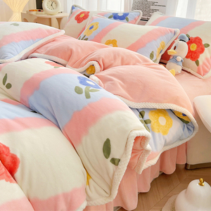 冬季加厚牛奶绒四件套双面绒珊瑚绒被套法兰绒床上加绒床单三件套