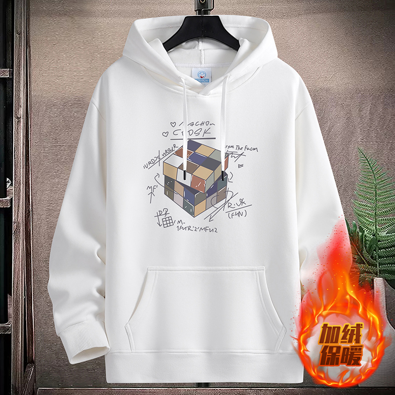 2025冬季新款连帽卫衣男青少年学生加绒加厚重磅套头打底帽衫外套