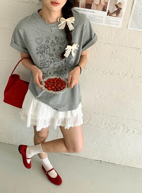 DS  少女随笔绘 小天使印花宽松休闲短袖T恤女