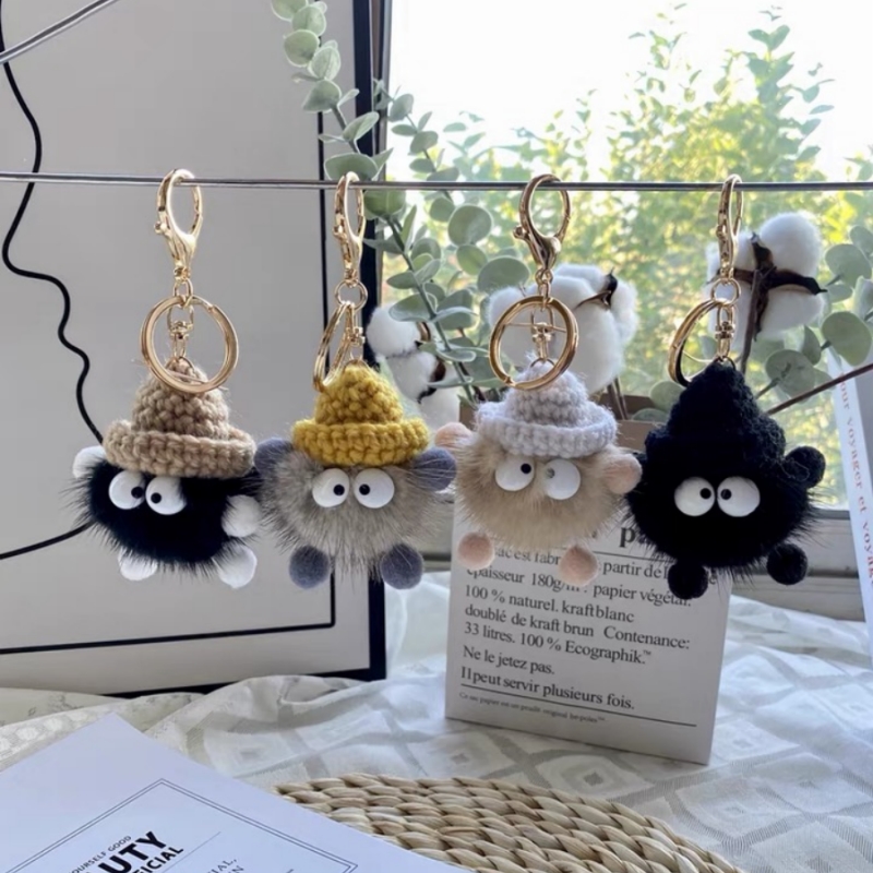 可爱水貂毛黑色灰色淘气小煤球汽车钥匙扣挂件韩国ins网红毛绒包