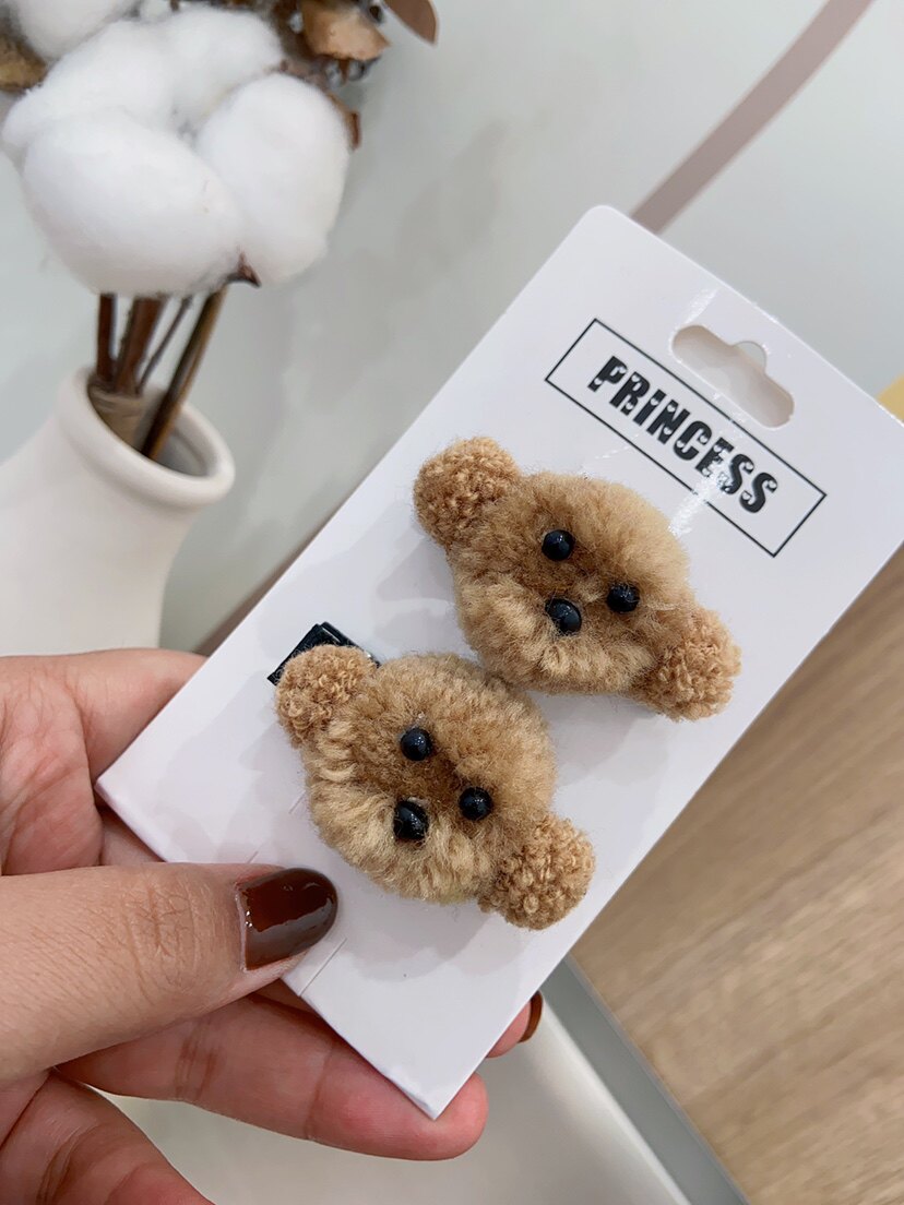 可爱羊毛小泰迪发夹发圈小狗狗发绳卡通动物毛绒发卡发夹刘海夹女