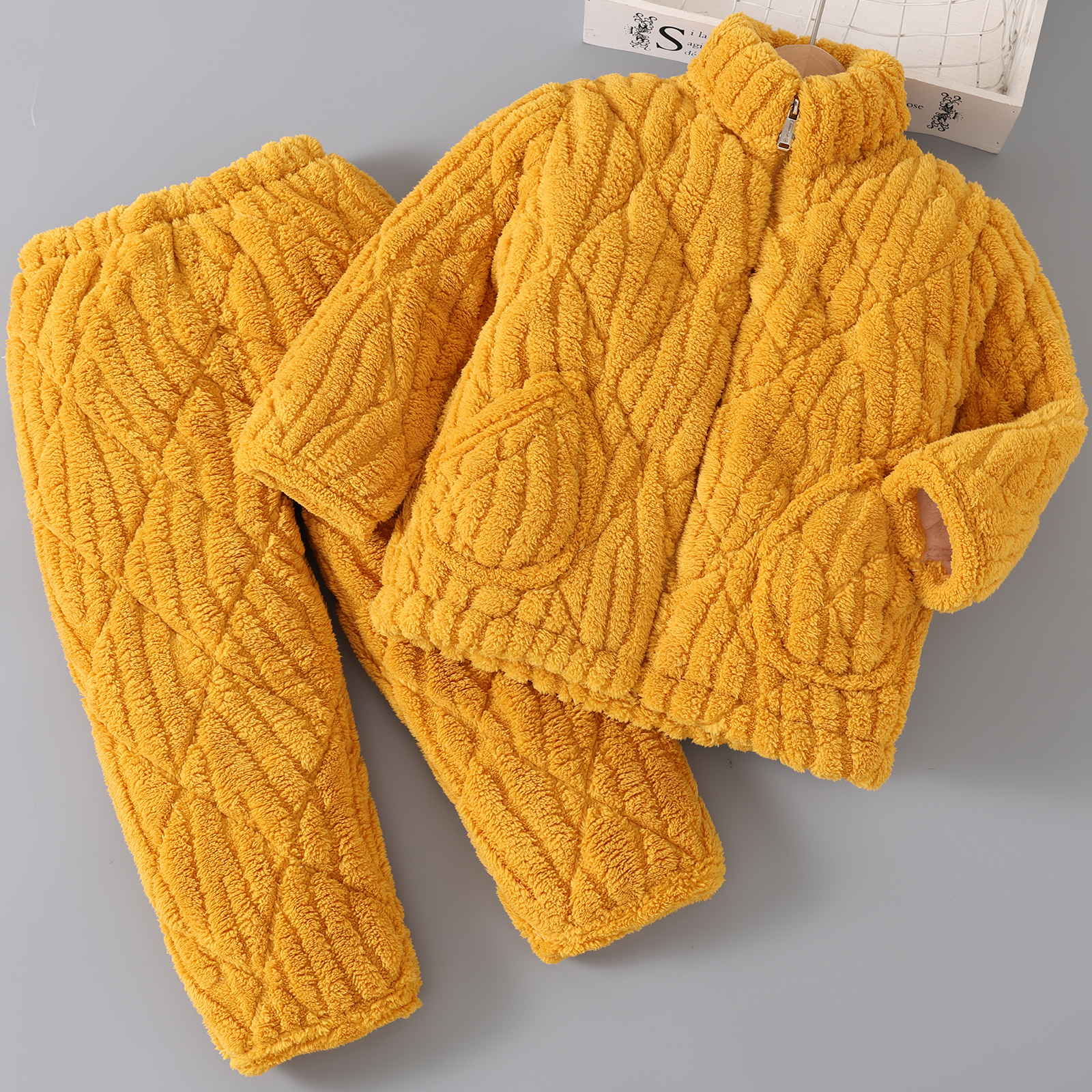 冬季棉袄儿童睡衣加绒超厚法兰绒小中大童男女宝宝家居服拉链套装