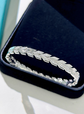 S925纯银维多利亚花韵叶子手镯女藤蔓树叶镶钻精工高级感手环