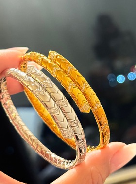 s925纯银镀金宫廷复古弹簧蛇骨半钻造型气质轻奢精工高级感手镯