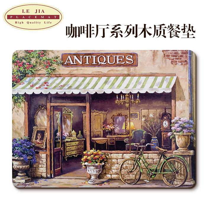 外贸出口西餐垫 欧美风情复古街景木质软木桌垫隔热垫 装饰画,餐饮具,餐垫,淘宝优惠券,粉丝福利购,淘宝优惠卷