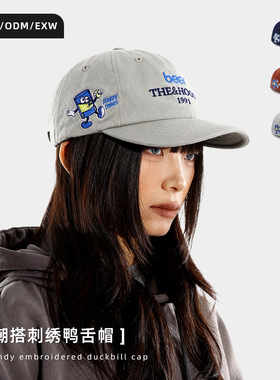 THEHOBOO美式新款棒球帽happy time卡通刺绣宽檐鸭舌帽子潮显脸小