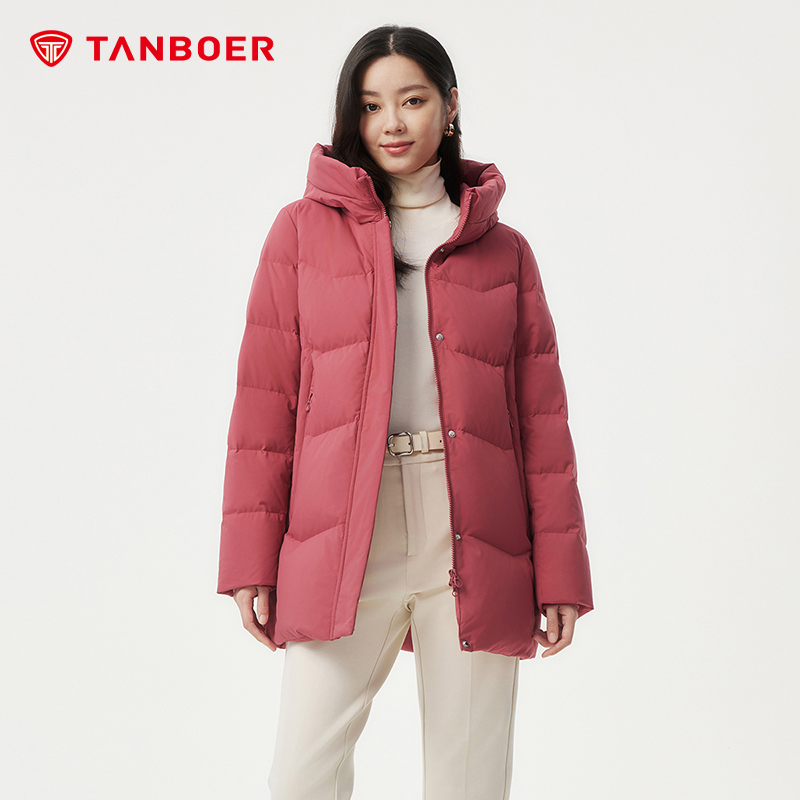 坦博尔冬季连帽中长款羽绒服