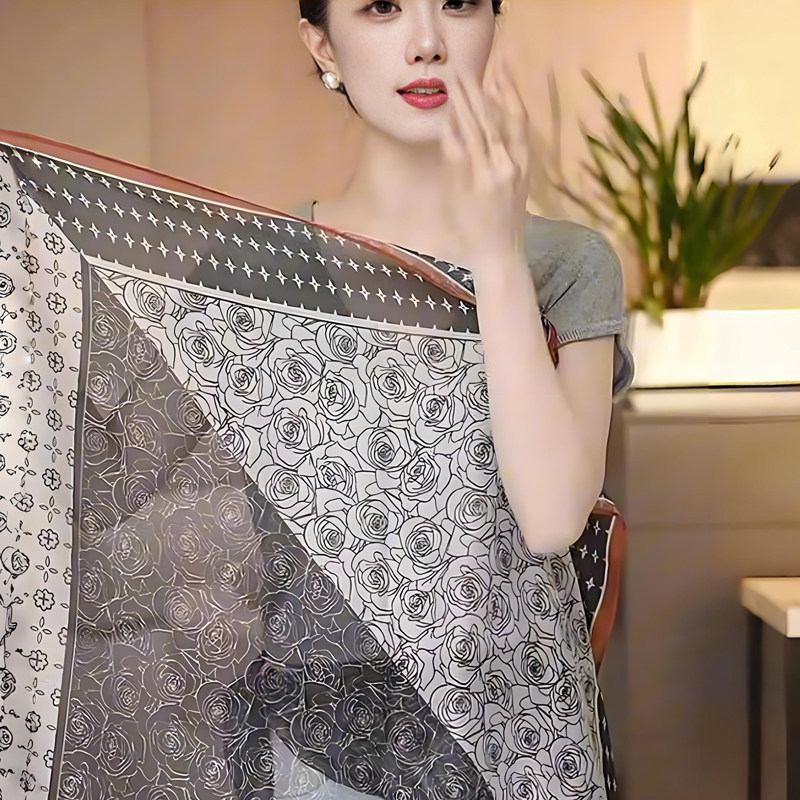 秋冬高品质西丽纱丝巾女复古百搭围巾装饰领巾头巾时尚方巾配衬衫