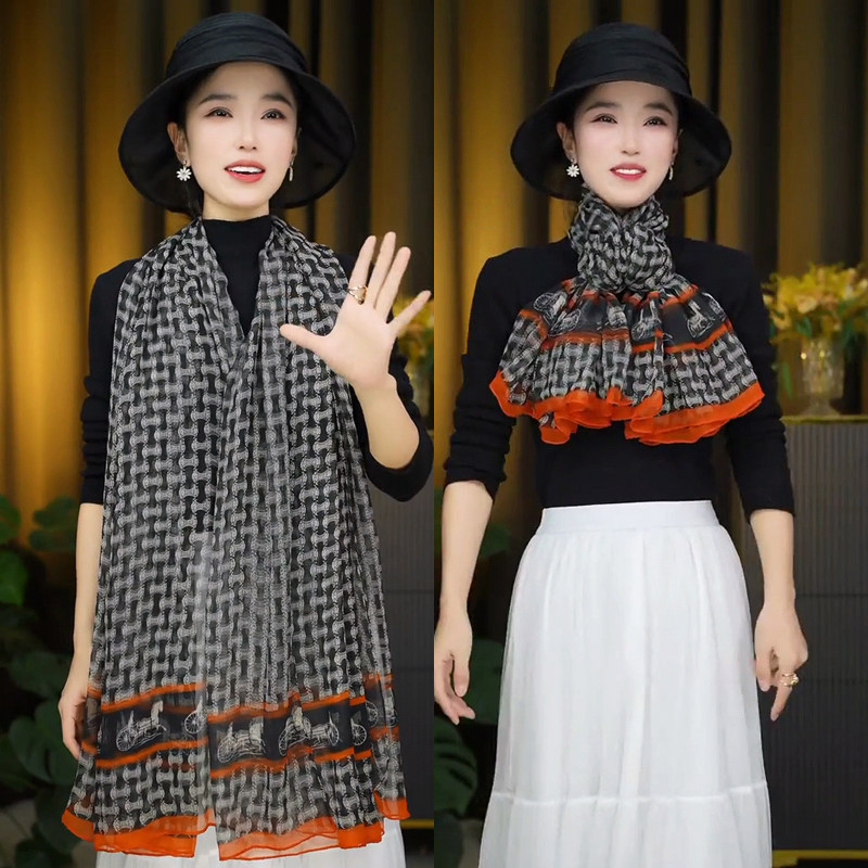 新款秋冬保暖围巾女时尚百搭妈妈丝巾旅游拍照纱巾高级感防晒披肩