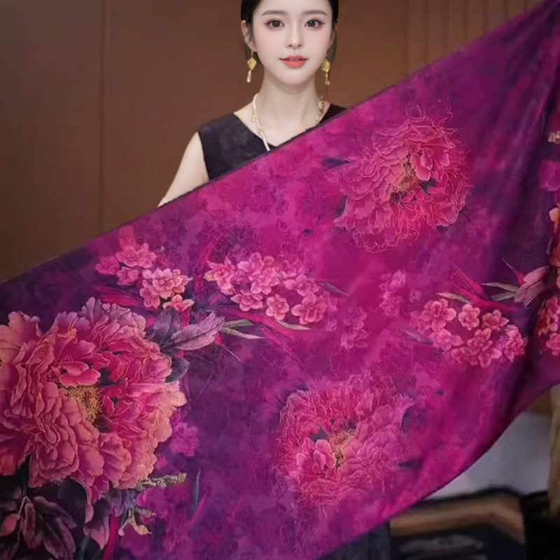 香云纱花萝双面丝巾气质国风围巾高级感复古百搭披肩配旗袍送长辈