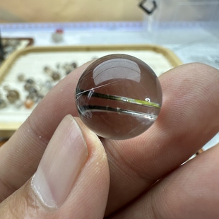 16.8mm天然透体白水晶绿碧玺发晶共生单珠 吊坠项链DIY手链裸石