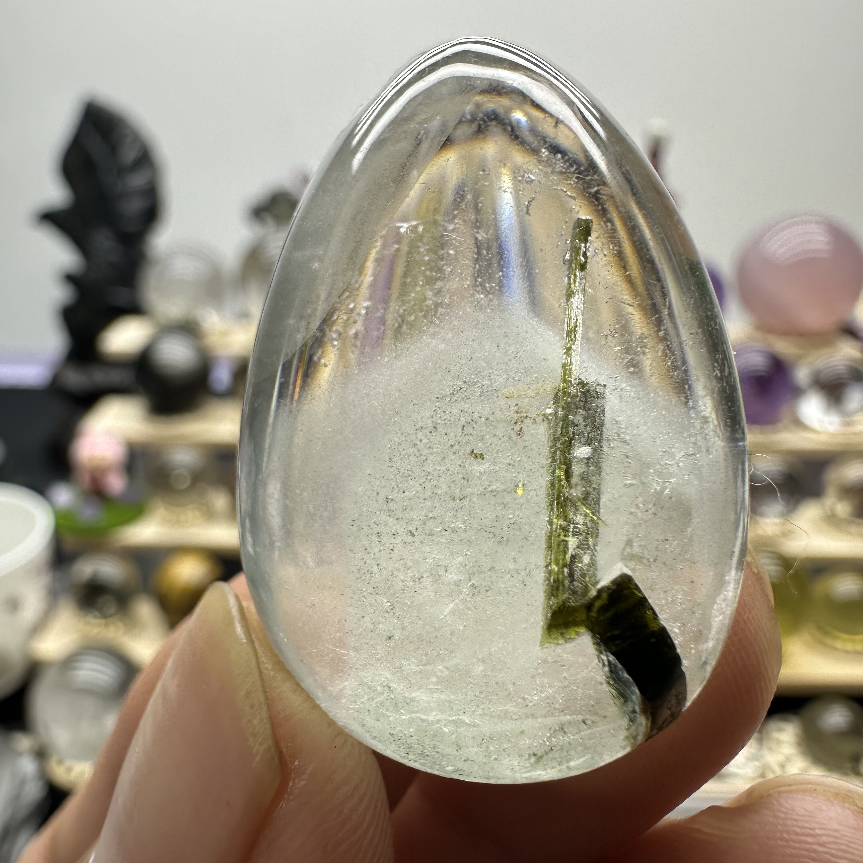 天然绿碧玺包裹体水晶吊坠稀有异象晶中晶通透晶体收藏级个性挂坠