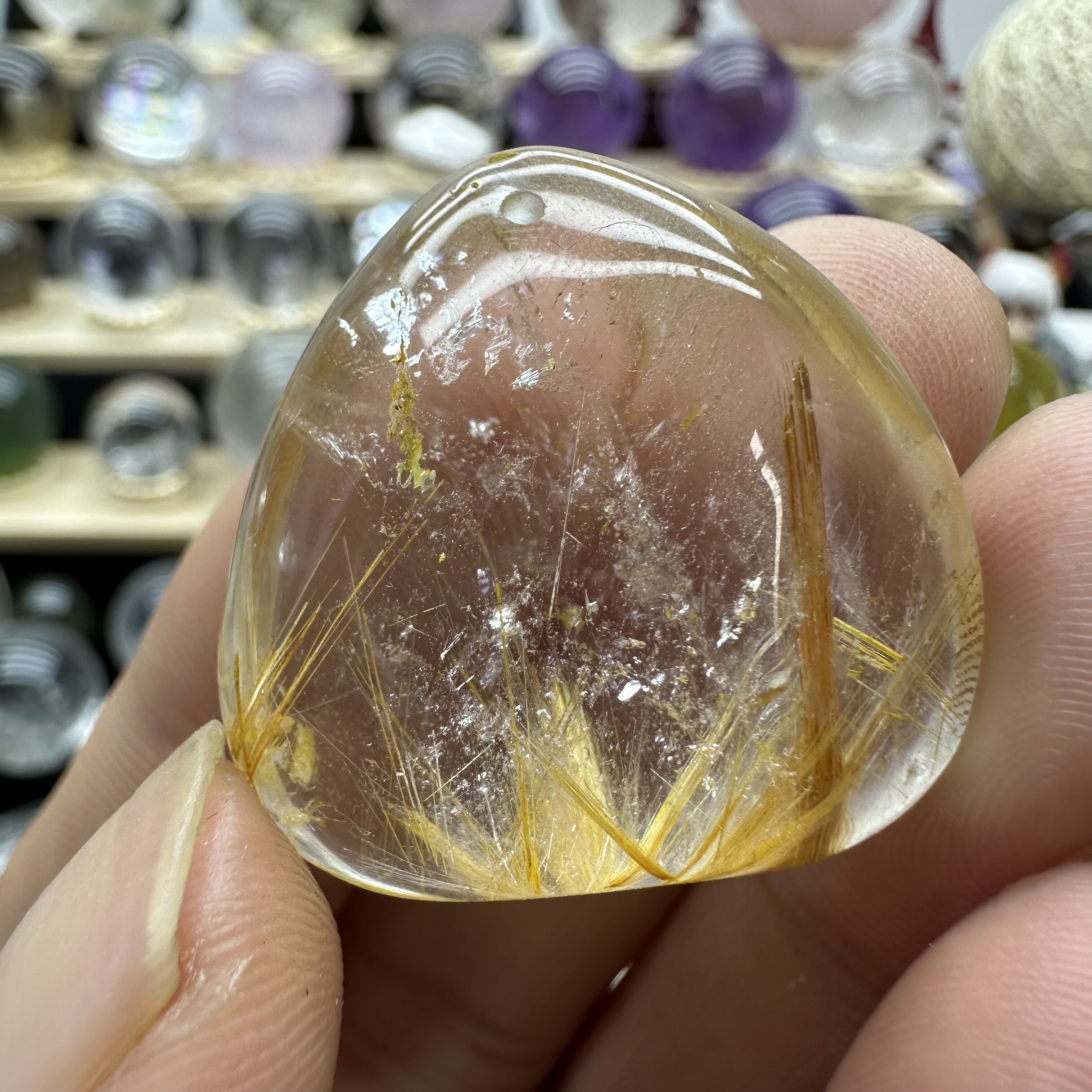 天然白水晶包裹体金发晶水滴型吊坠裸石 晶体干净男女款礼物孤品