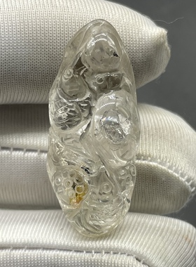 水胆水晶雕刻件年年有余包裹体水胆泡流动黑流沙 一物一图男女款