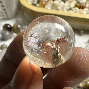 红黄泥骸骨单珠 22.9mm天然白水晶包裹体意象水晶单珠手串散珠DIY