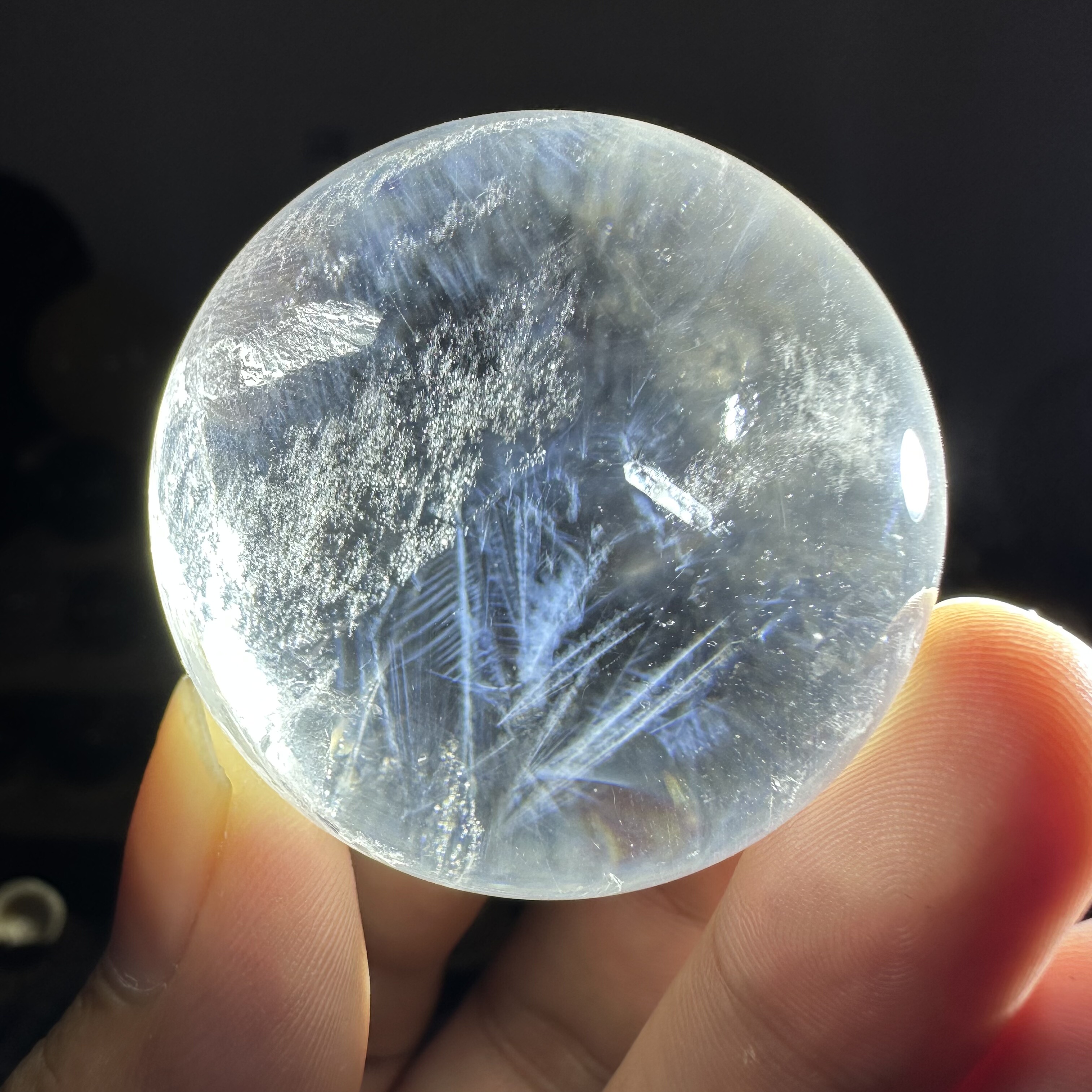 天然白水晶包裹体晶中晶蓝针共生 天使的羽毛水晶球摆件晶体干净