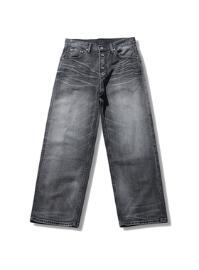 Danci Done 康龙* 五连扣做旧RASS宽松直筒复古水洗灰色牛仔裤