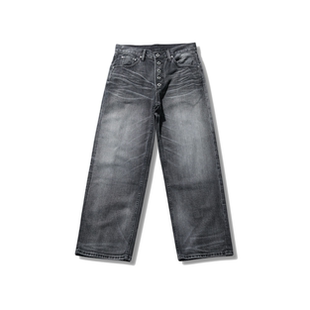 Danci Done 康龙* 五连扣做旧RASS宽松直筒复古水洗灰色牛仔裤