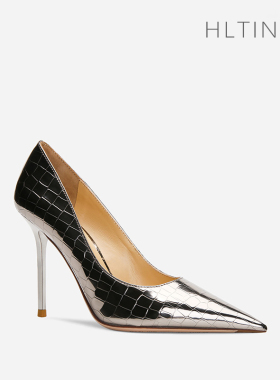 2026春季新款设计感小众灰色石头纹尖头高跟鞋时尚百搭女士单鞋子