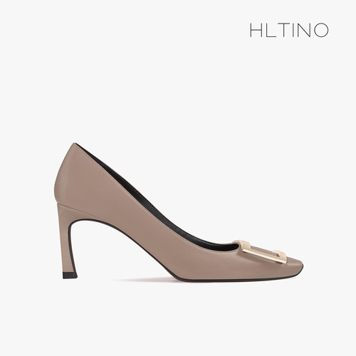 hltino欧美方头方扣高跟鞋单鞋女