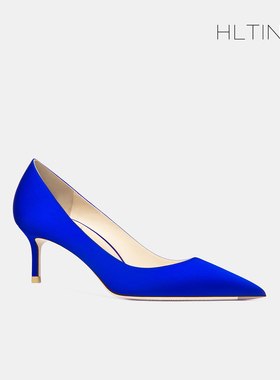 HLTINO婚宴鞋高跟鞋女2025年春秋季新款蓝色细跟中跟5cm尖头单鞋