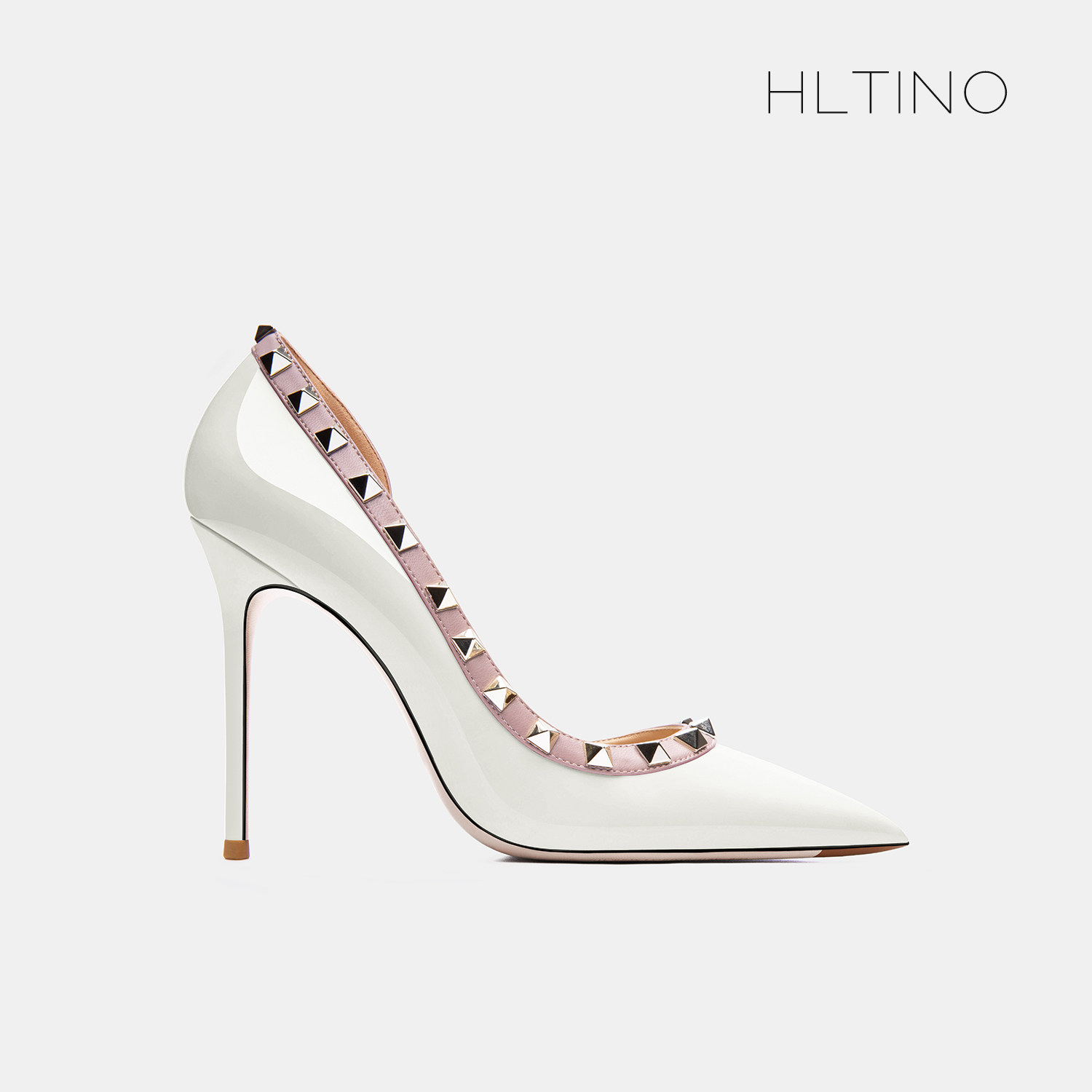 2025年春季新款白色法式小高跟鞋铆钉细跟浅口侧空尖头气质女单鞋,女鞋,浅口单鞋,淘宝优惠券,粉丝福利购,淘宝优惠卷