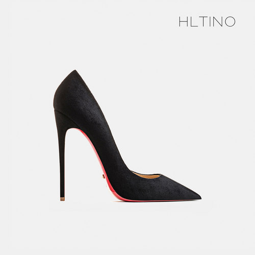 hltino12cm性感黑色绒面高跟鞋