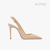 hltino2025春季 高跟包头软皮百搭裸色后空细跟凉鞋 新款 一字带女式
