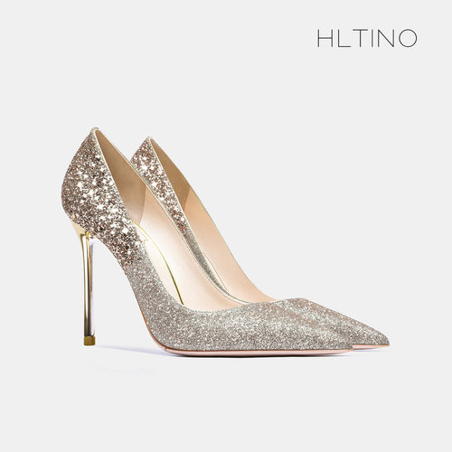 hltino香槟金色新款秀禾细跟婚鞋