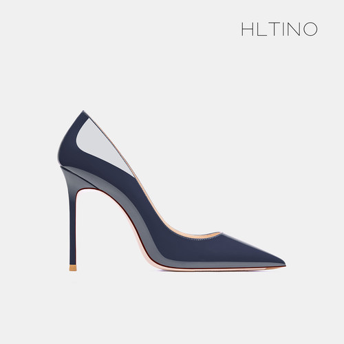 hltino10cm蓝色漆皮细跟高跟鞋女
