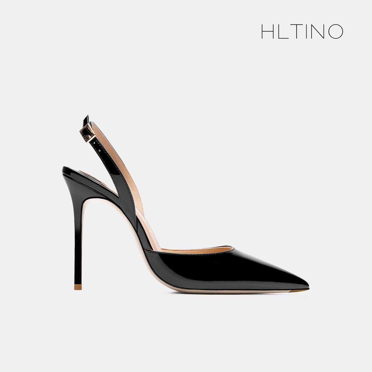 一字带黑色羊皮高跟细跟包头凉鞋