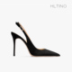 hltino2024年夏季新款黑色一字带法式包头尖头高跟细跟大码凉鞋女