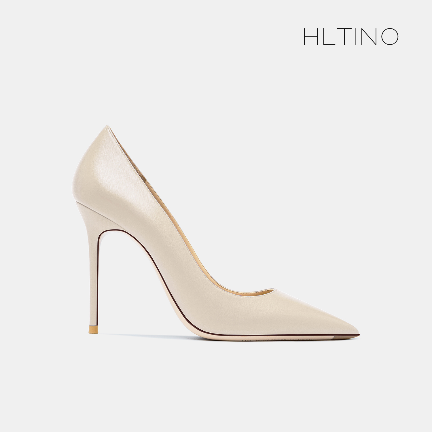 米色浅口百搭单鞋尖头细跟高跟鞋