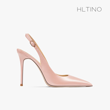 hltino2025夏季新款一字带高跟鞋细跟尖头粉色公主包头凉鞋女外穿