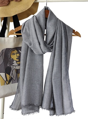 纯色细条纹文艺棉麻围巾女大披肩长高级灰色男士围脖2025秋冬保暖